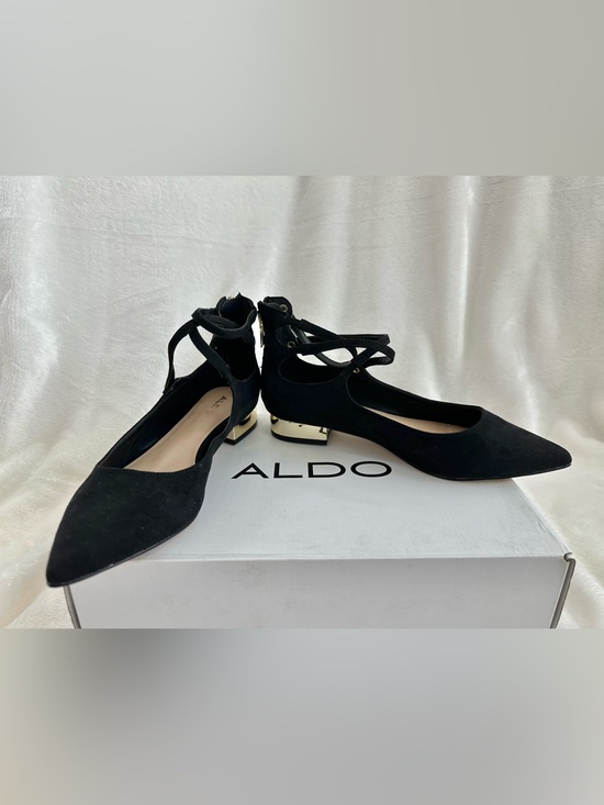 Aldo Shoes - ALDO Marieta Black Suede Ankle Strap Pointed Toe Flats 7.5